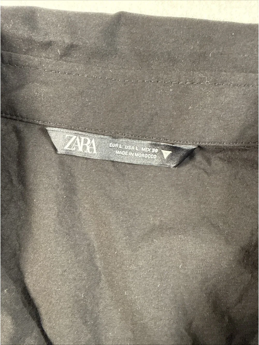 Zara Womens Shirt Crop Top Poplin Black Button Up Short Sleeve Sz L Pre Owned